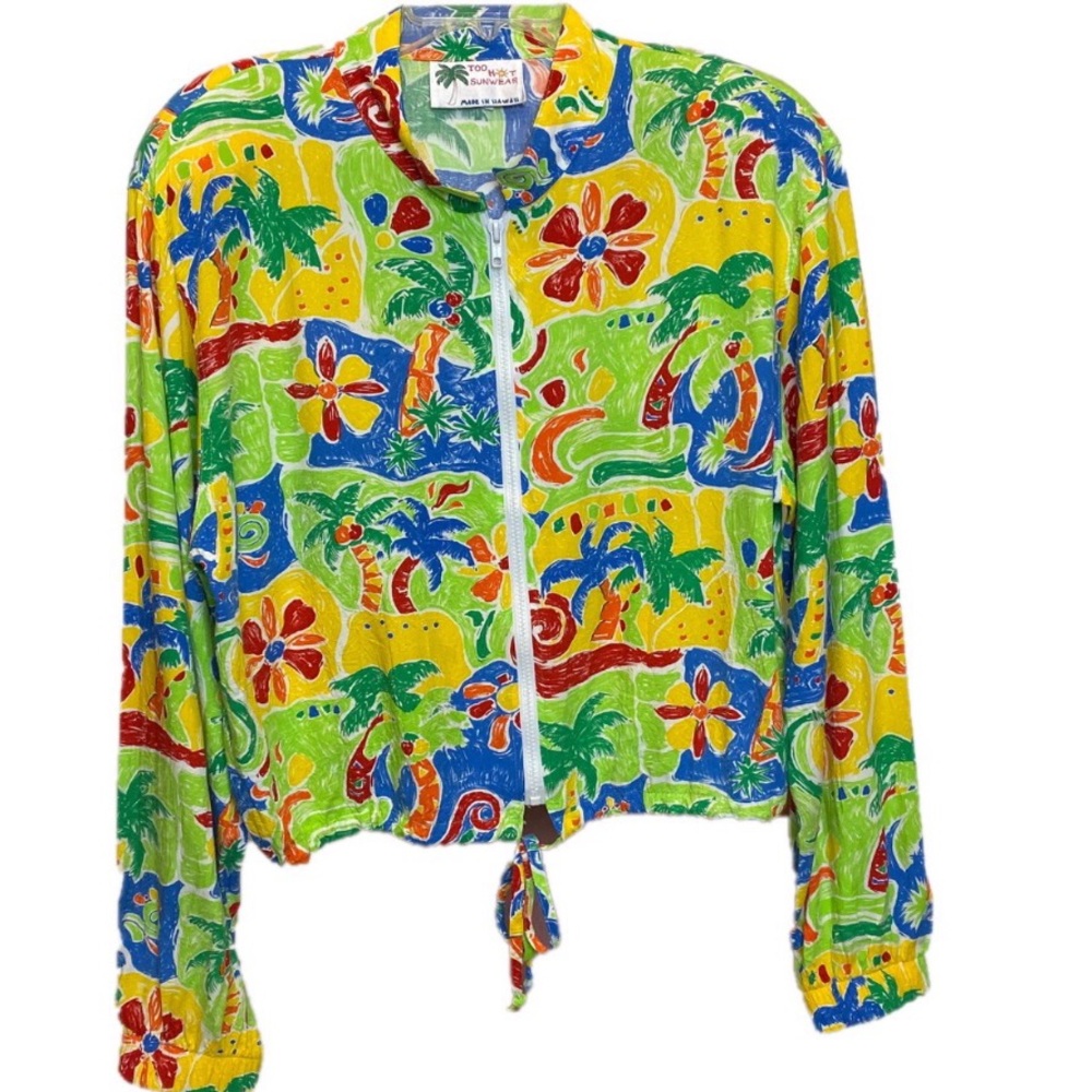 Too Hot Sunwear Women Jacket Zip Up Green Yellow M